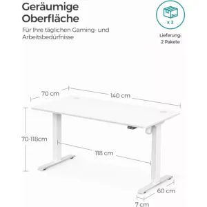 datorgalds / rakstāmgalds songmics lsd012w01 elektriski regulējams 140 x 70 x (73 114) cm (g x p x a)
