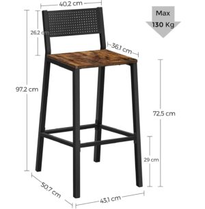 Bāra krēsls Vintage 2 gab. brūnsmelns, 72.5cm, LBC070B01