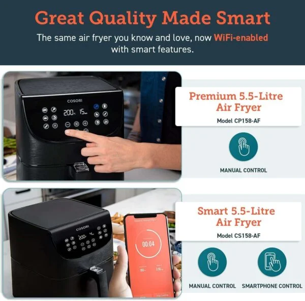karstā gaisa friteris cosori air fryer 5.5l xxl smart, melns1