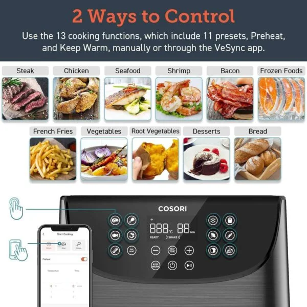 karstā gaisa friteris cosori air fryer 5.5l xxl smart, melns3
