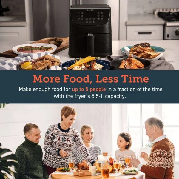 karstā gaisa friteris cosori air fryer 5.5l xxl smart, melns6