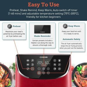 Karstā gaisa friteris Cosori Air Fryer 5.5L XXL Sarkans