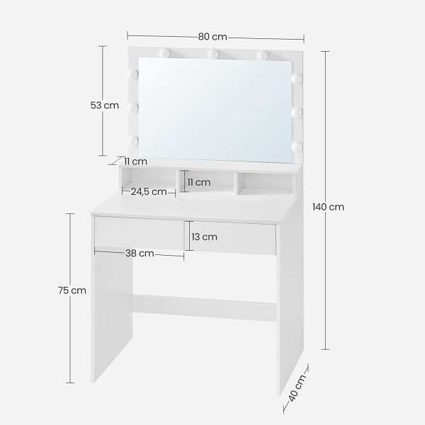 kosmētikas galds ar apgaismojumu 80 x 40 x 140 cm (g x p x a)3