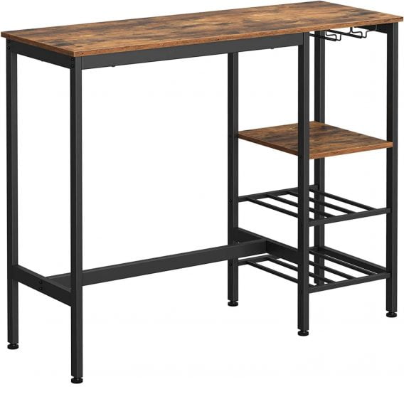 bāra galds industrial lbt013b01 110 x 40 x 90 cm ar 3 plauktiem brūns/melns
