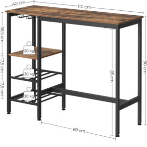 bāra galds industrial lbt013b01 110 x 40 x 90 cm ar 3 plauktiem brūns/melns