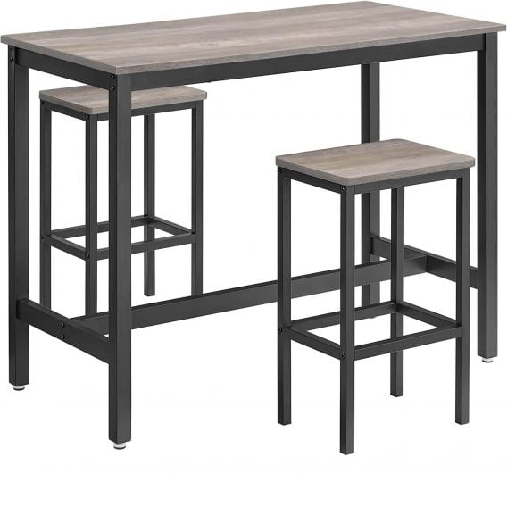 bāra galds industrial lbt015b02 120 x 60 x 90 cm ar 2 bāra krēsliem pelēks/melns