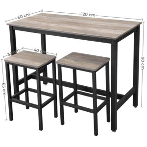 bāra galds industrial lbt015b02 120 x 60 x 90 cm ar 2 bāra krēsliem pelēks/melns