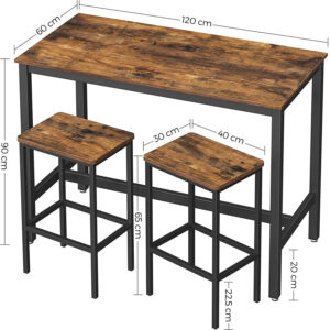 bāra galds industrial lbt15x 120 x 60 x 90 cm ar 2 bāra krēsliem brūns/melns