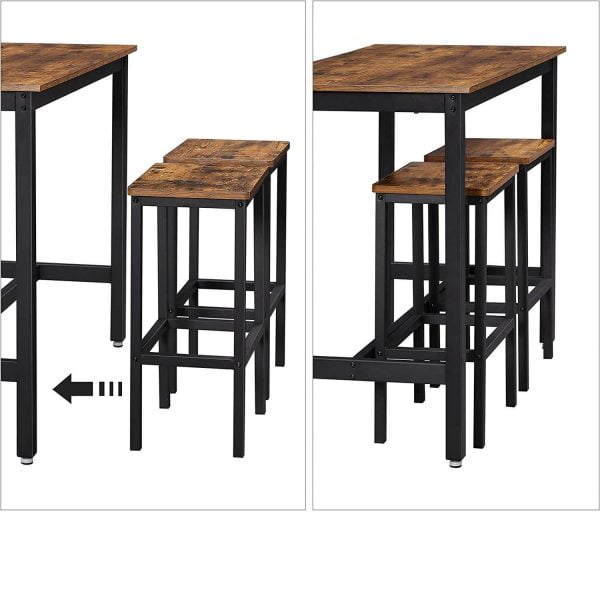 bāra galds industrial lbt15x 120 x 60 x 90 cm ar 2 bāra krēsliem brūns/melns