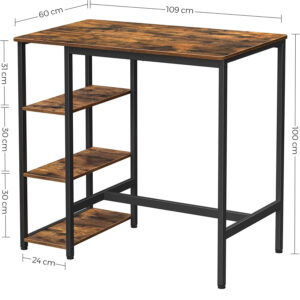 bāra / virtuves galds industrial lbt11x ar 3 plauktiem 109 x 60 x 100 cm vintage brūns