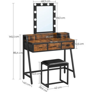 kosmētikas galds ar krēslu un apgaismojumu rvt015b01 40x90x145 cm (pxgxa)