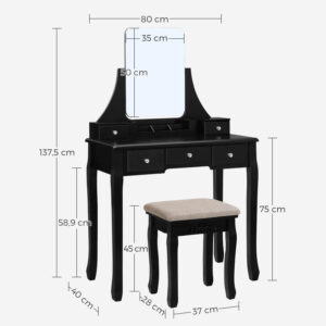 kosmētikas galds ar spoguli rdt25bk 80x40x137,5 cm (p x d x a)