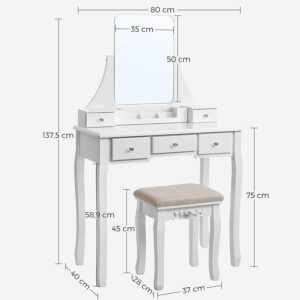 kosmētikas galds ar spoguli rdt25wt 80x40x137,5 cm (p x d x a)
