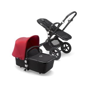 rati bugaboo cameleon 3 plus melns rāmis, audums sarkanā un melnā krāsā