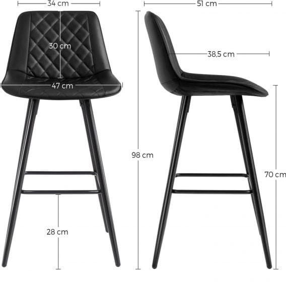 bāra krēsli ljb025b01 2 gab. melna mākslīgā āda
