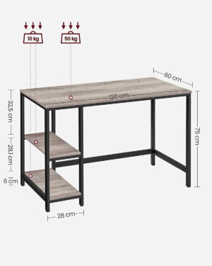 datorgalds / rakstāmgalds lwd47mb 120 x 60 x 75 cm (g x p x a) pelēks