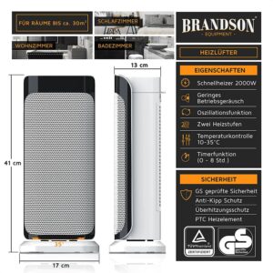 keramiskais ventilatora sildītājs brandson 303124 2000w balts