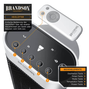 keramiskais ventilatora sildītājs brandson 304416 2000w balts