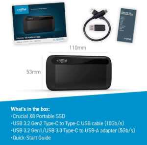 Ārējais cietais disks crucial x8 4tb ssd ct4000x8ssd9 1050mb/s usb 3.2 usb c