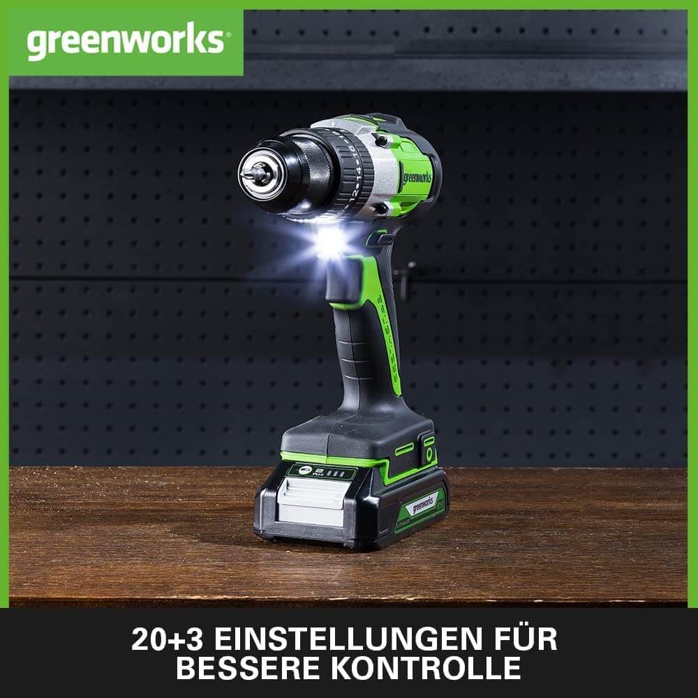 akumulatora skrūvgriezis greenworks 24 v brushless gd24dd60k2 60 nm 1x2 ah
