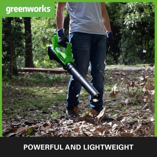 greenworks g40ab akumulatora lapu pūtējs (40 v 177 km/h, brushless) 1 x 2ah, lādētājs