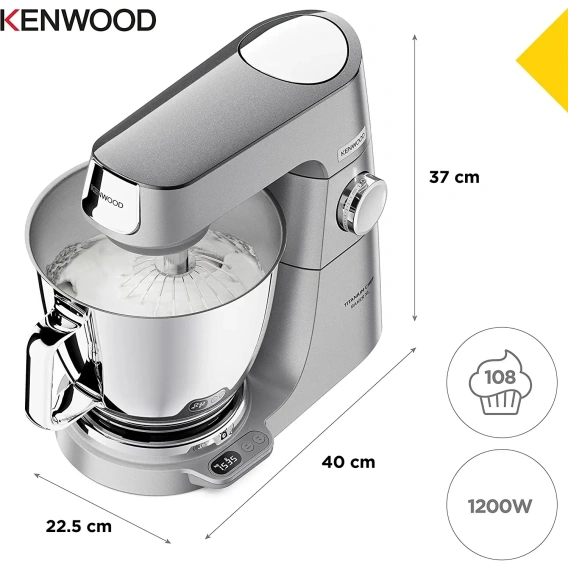kenwood titanium chef baker xl kvl85.424si virtuves kombains ar integrētiem svariem, 2 trauki (7 un 5 l) 1200 w