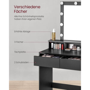 kosmētikas galds ar apgaismojumu rdt114t16 80x40x145 cm (p x g x a) melns