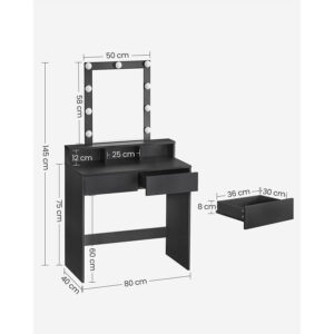 kosmētikas galds ar apgaismojumu rdt114t16 80x40x145 cm (p x g x a) melns