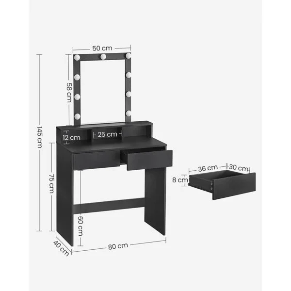kosmētikas galds ar apgaismojumu rdt114t16 80x40x145 cm (p x g x a) melns