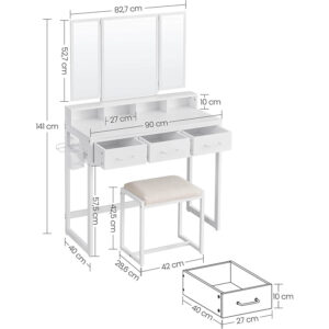 kosmētikas galds vasagle rvt004w14 + taburete
