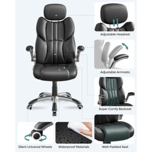 songmics biroja krēsls melna mākslīgā āda obg65bk