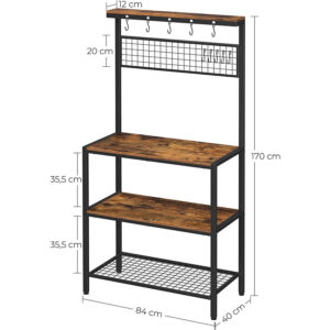 vasagle kks17bx virtuves plaukts 84 x 40 x 170 cm vintage brūns/melns