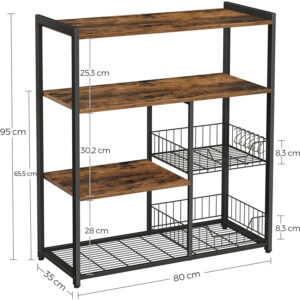 vasagle kks96x virtuves plaukts 80 x 35 x 95 cm vintage brūns/melns