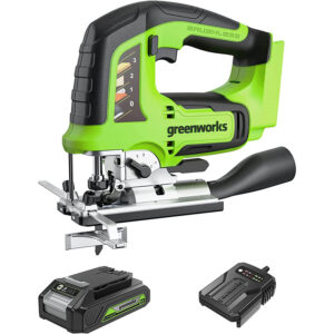 akumulatora figūrzāģis greenworks gd24jsk2 24v 1x2ah, lādētājs