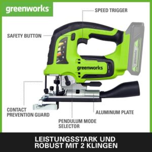 akumulatora figūrzāģis greenworks gd24jsk2 24v 1x2ah, lādētājs