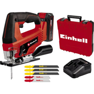 akumulatora leņķa slīpmašīna einhell tc js 18 li 1 x 2.5 ah, lādētājs, koferis