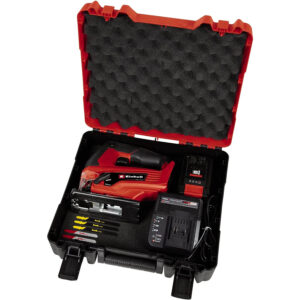 akumulatora leņķa slīpmašīna einhell tc js 18 li 1 x 2.5 ah, lādētājs, koferis