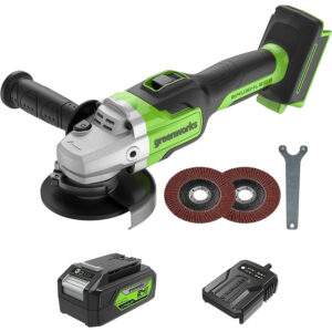 akumulatora leņķa slīpmašīna greenworks gd24agk4 125 mm, 10500 rpm, 24 v 1x4 ah, lādētājs