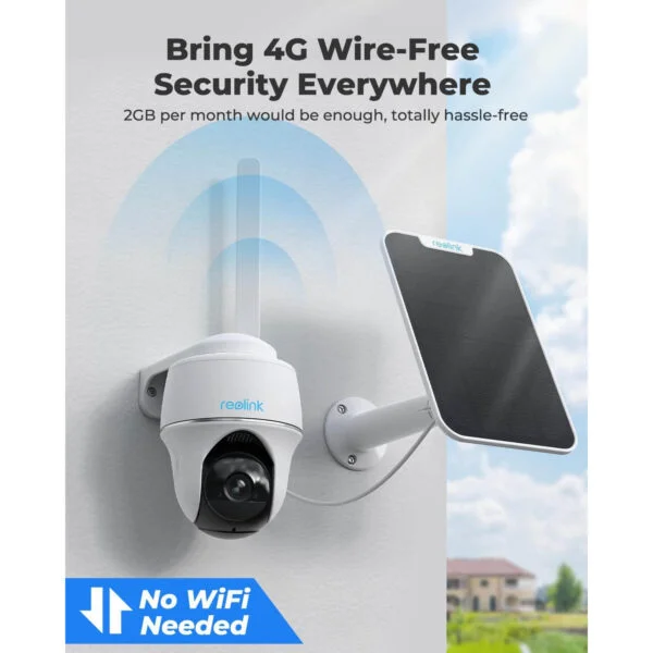 novērošanas kamera reolink 2k 4mp ptz 3g/4g lte, 355°/140° + 32gb sd karte un saules panelis