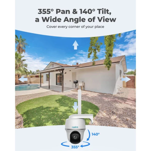 novērošanas kamera reolink 2k 4mp ptz 3g/4g lte, 355°/140° + 32gb sd karte un saules panelis