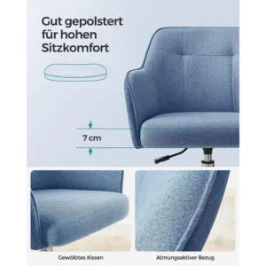 biroja krēsls songmics obg019q01 gaiši zils audums