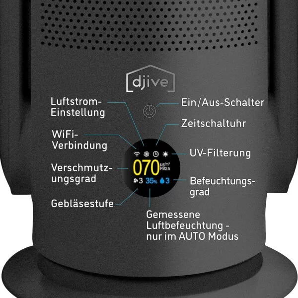 gaisa attīrītājs, mitrinātājs un bezrotora ventilators djive arc ‎dj50019 hepa 14 filtrs 25m2 pelēks