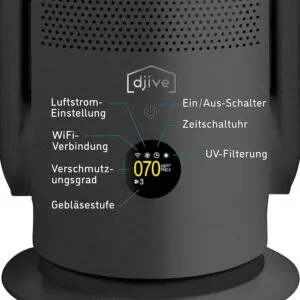 gaisa attīrītājs un bezrotora ventilators djive arc casual ‎dj50023 hepa 14 filtrs 25m2 35w pelēks