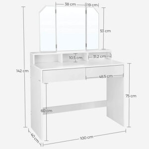kosmētikas galds vasagle rdt115w01 100 x 40 x 142 cm (g x p x a)