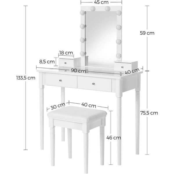 kosmētikas galds ar tabureti vasagle rdt172w01 balts