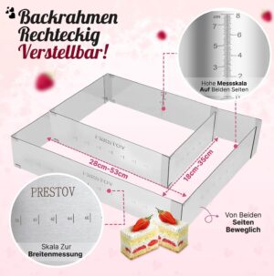 kūku, tortes regulējama taisnstūra formas veidne prestov 8cm augsta