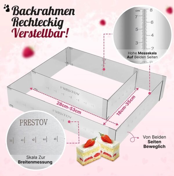 kūku, tortes regulējama taisnstūra formas veidne prestov 8cm augsta