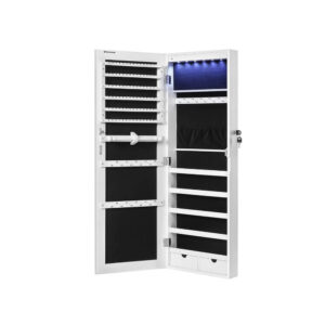 piekarināms rotaslietu skapis ar spoguli songmics ‎jjc99wt led apgaismojums balts