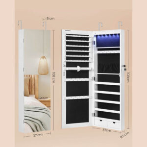 piekarināms rotaslietu skapis ar spoguli songmics ‎jjc99wt led apgaismojums balts