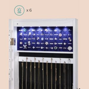 piekarināms rotaslietu skapis ar spoguli songmics ‎jjc99wt led apgaismojums balts